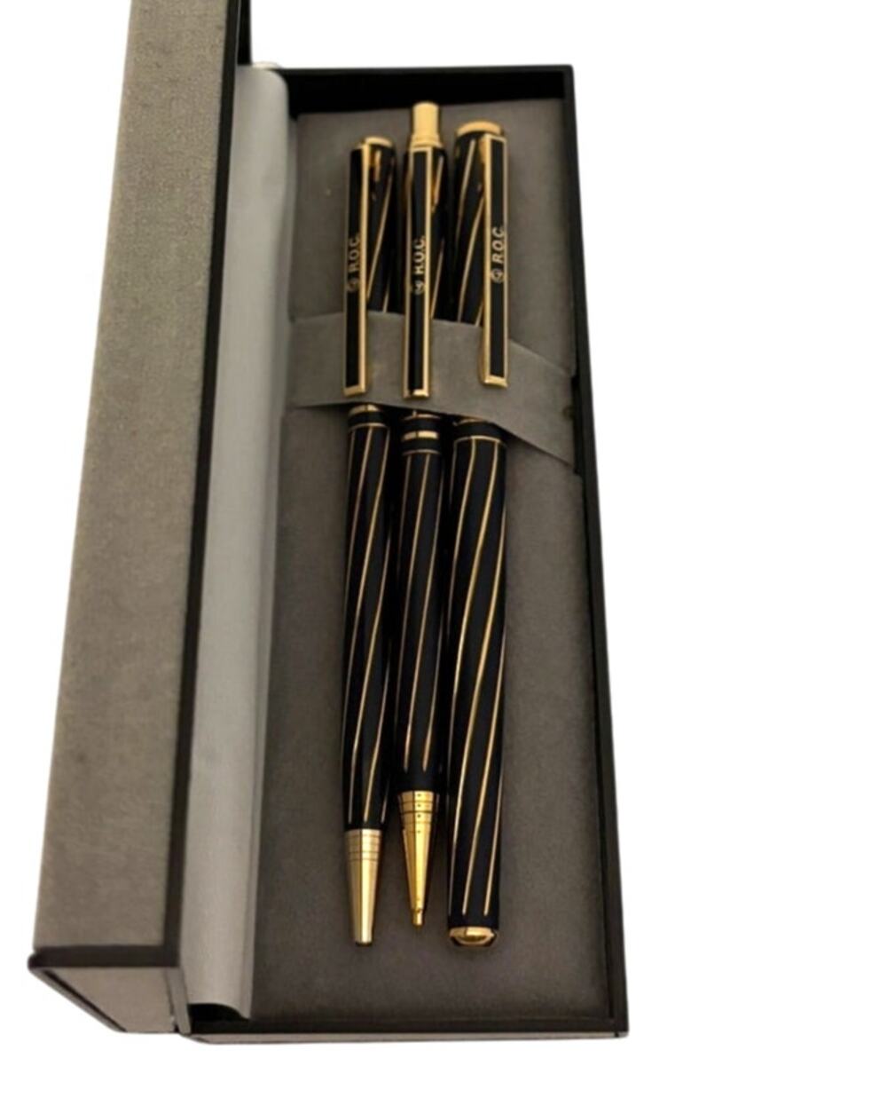 Vintage R.O.C. Navy/Gold Metal 3-Piece Pen Pencil Set with Original Box - NIB